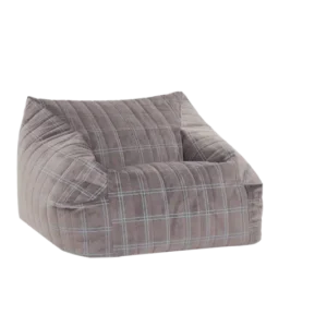 Fauteuil pouf pour enfant en velours recyclé à carreaux gris et bleu 72 x 72 x 42 cm Chelsea - Nobodinoz - The Cool Republic