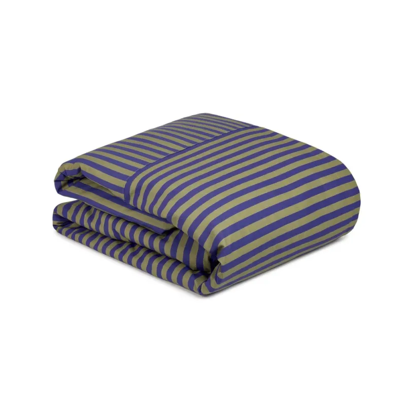 Housse de couette lit double en popeline de coton bio à rayures bleu indigo 240 x 220 cm Leonard - Nobodinoz - The Cool Republic