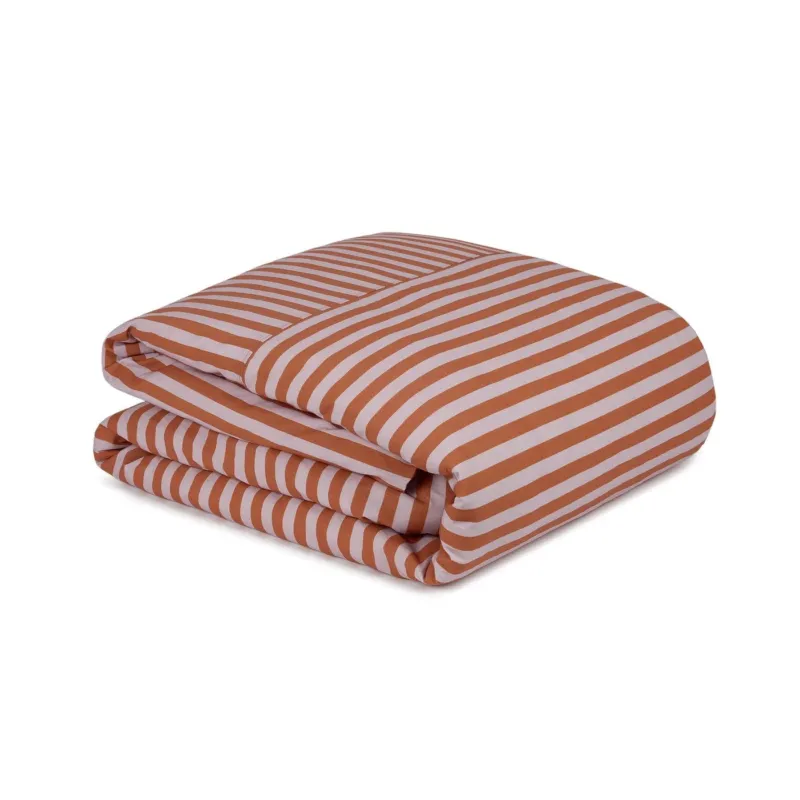 Housse de couette lit double en popeline de coton bio à rayures rouge et rose 240 x 220 cm Leonard - Nobodinoz - The Cool Republic