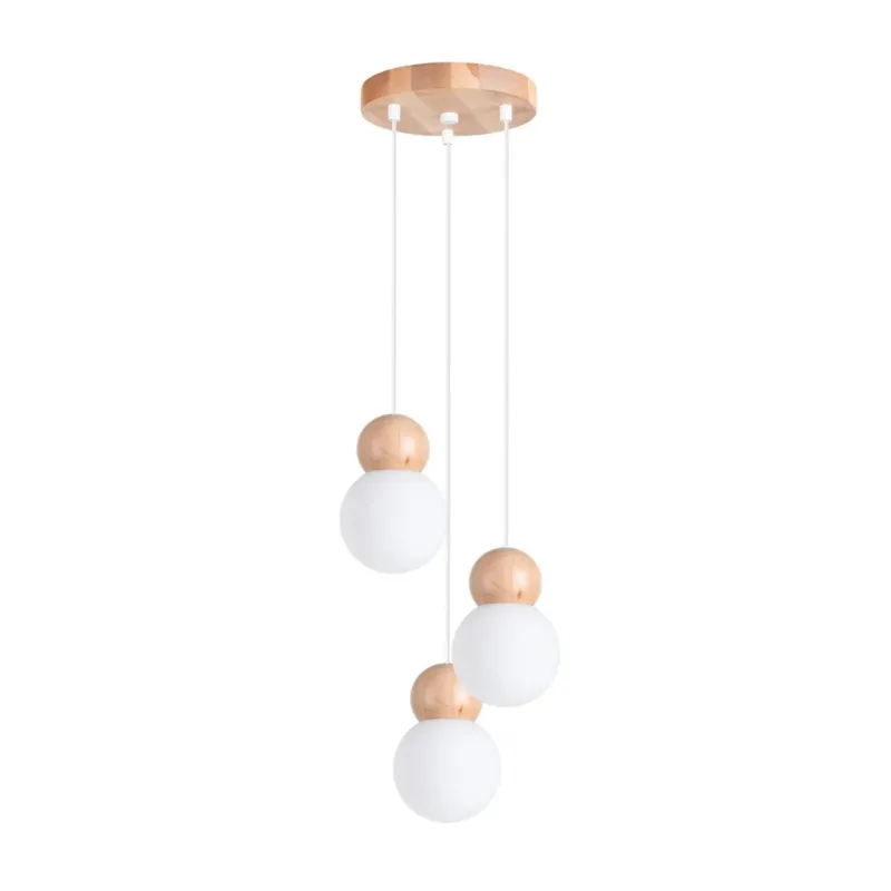 Lampe suspendue en verre blanc et bois 31x124cm Pekka 3P - Sollux - The Cool Republic