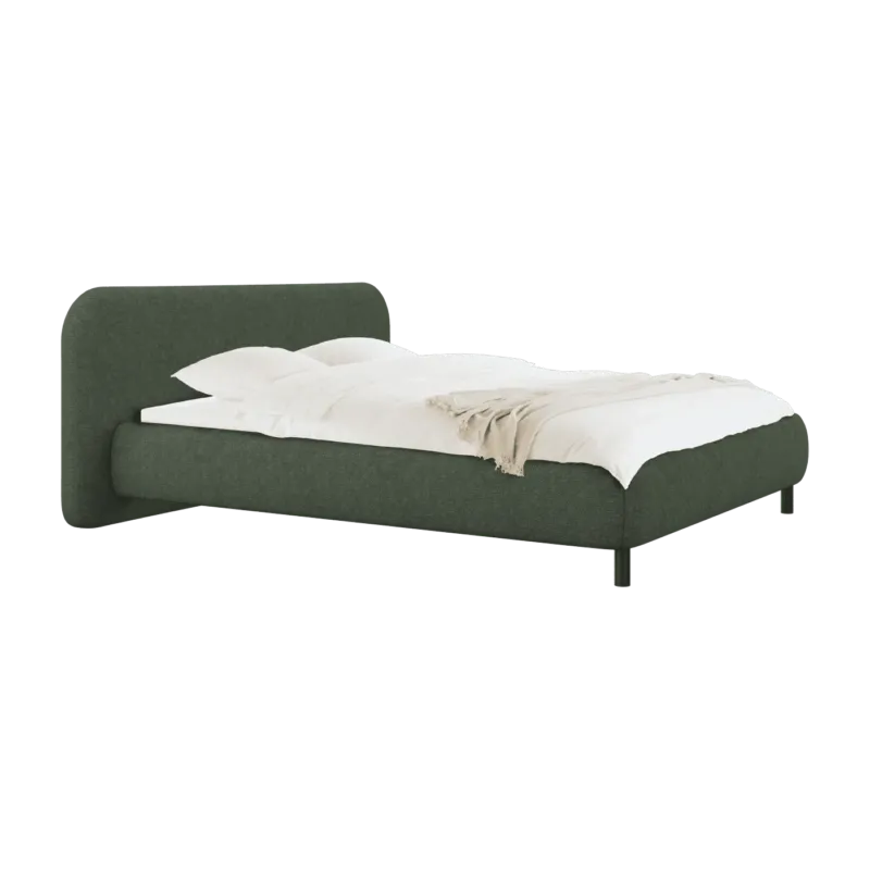 Lit coffre sur pieds en tissu bouclé vert thym 160x200cm Mumo - noo.ma - The Cool Republic