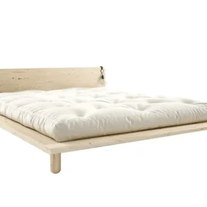 Lit en bois clair avec matelas écru et lampes de chevet 160x200cm Peek Double Latex - Karup Design - The Cool Republic