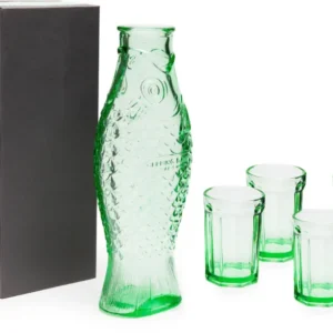 Carafe et 4 verres en verre transparent vert Fish&Fish - Serax