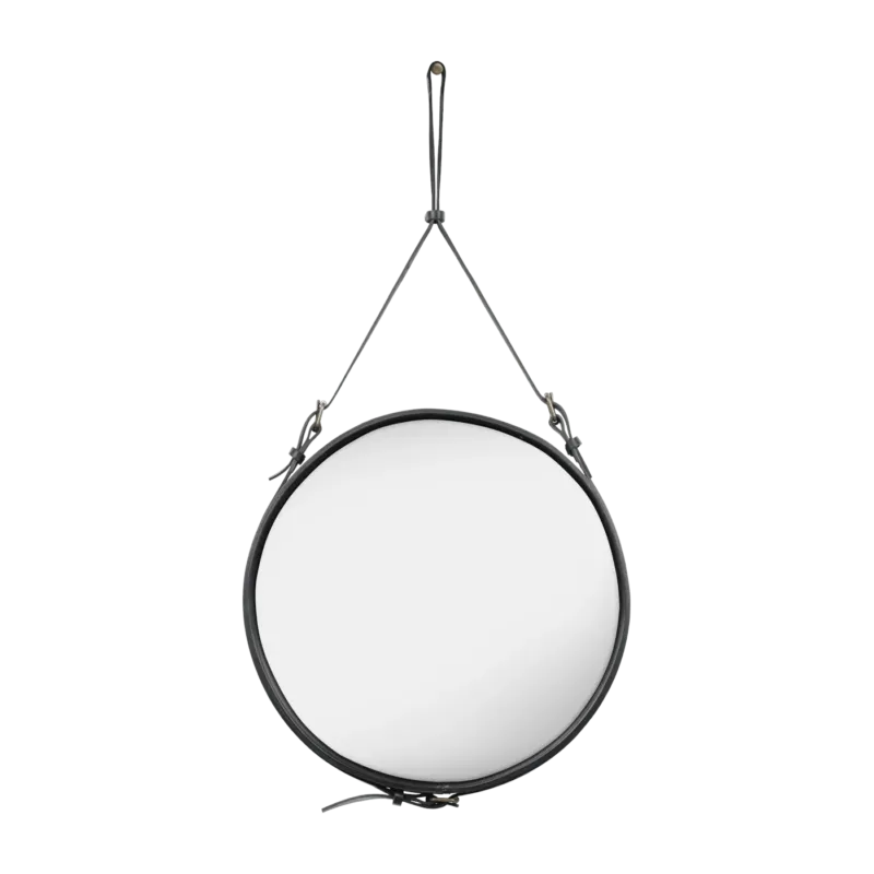 Miroir rond en cuir noir et laiton 58 cm Adnet - Gubi - The Cool Republic