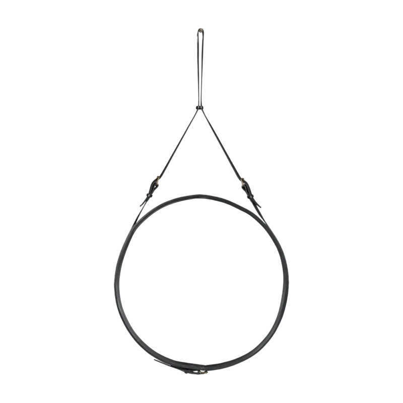 Miroir rond en cuir noir et laiton 70 cm Adnet - Gubi - The Cool Republic