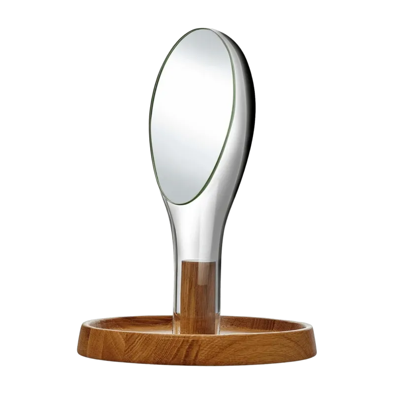 Miroir transparent avec support en chêne Moon - Nude Glass - The Cool Republic