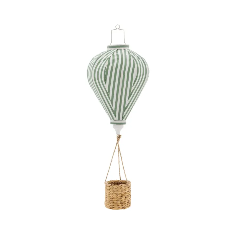 Montgolfière en tissu vert et panier en acacia 25 x 65 cm Pomp - Bloomingville mini - The Cool Republic