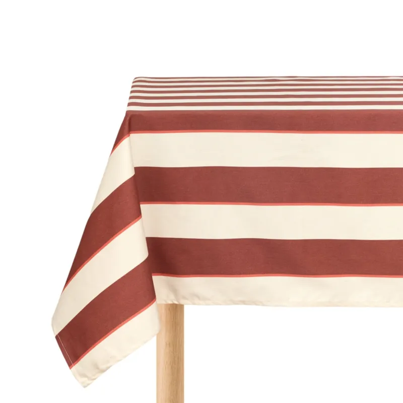 Nappe de table rectangulaire en coton bio à rayures marron et rouge 150 x 250 cm - Nobodinoz - The Cool Republic