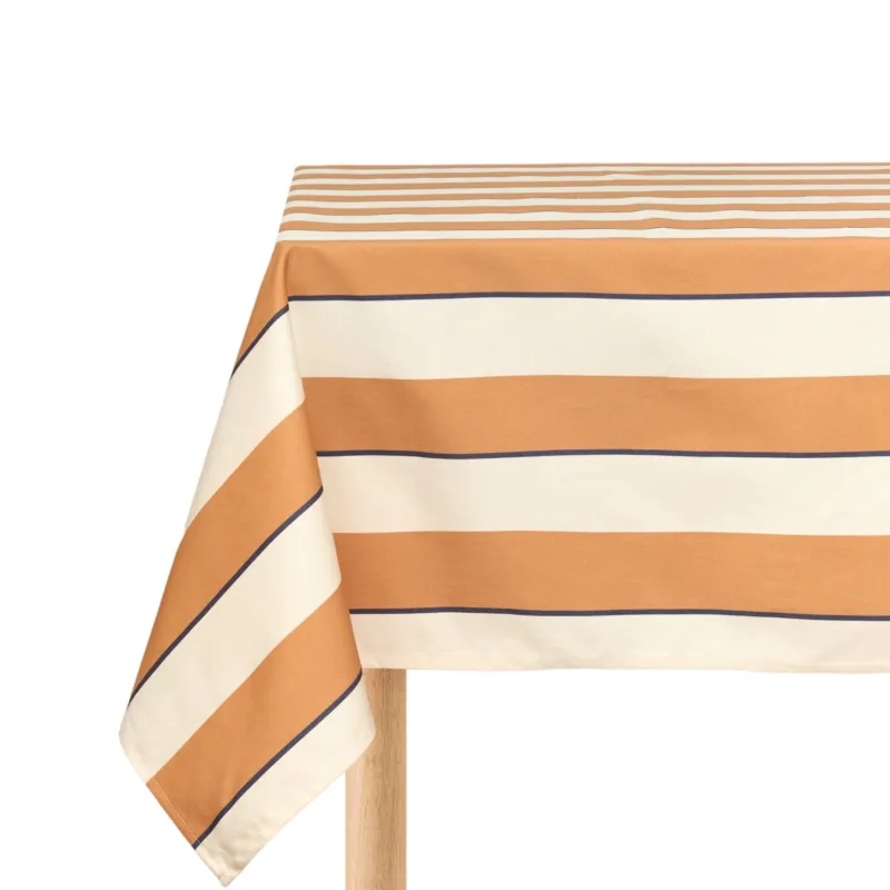 Nappe de table rectangulaire en coton bio à rayures orange et bleu 150 x 250 cm - Nobodinoz - The Cool Republic