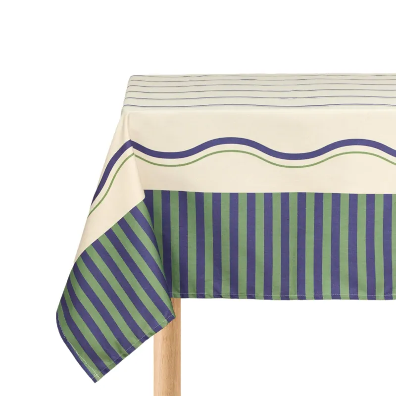 Nappe de table rectangulaire en coton bio bleu et vert 150 x 250 cm - Nobodinoz - The Cool Republic