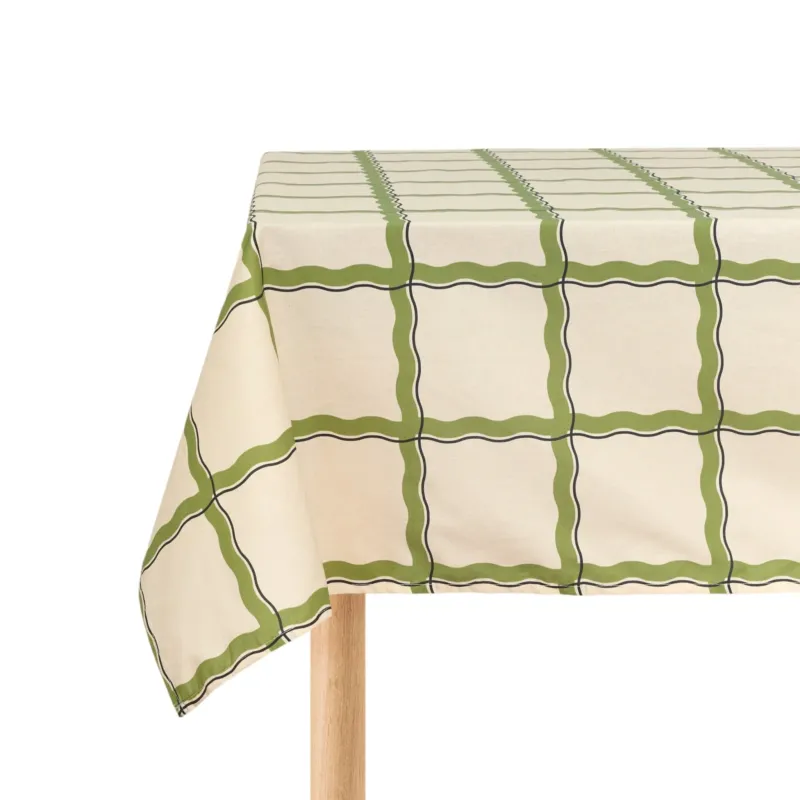 Nappe rectangulaire en popeline de coton bio à carreaux vert et bleu 150 x 250 cm - Nobodinoz - The Cool Republic