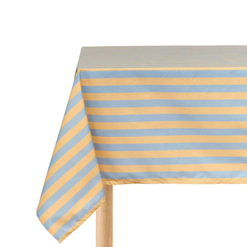 Nappe rectangulaire en popeline de coton bio à rayures orange et bleu 150 x 250 cm - Nobodinoz - The Cool Republic