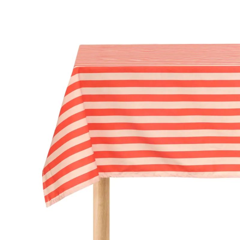 Nappe rectangulaire en popeline de coton bio à rayures rouge 150 x 250 cm - Nobodinoz - The Cool Republic