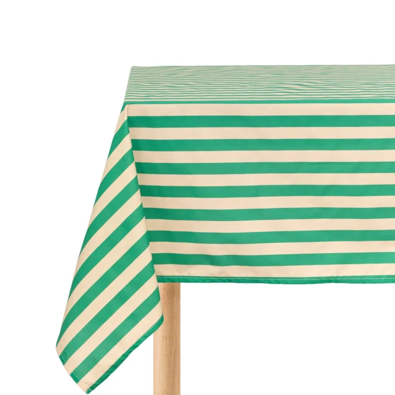 Nappe rectangulaire en popeline de coton bio à rayures vert 150 x 250 cm - Nobodinoz - The Cool Republic