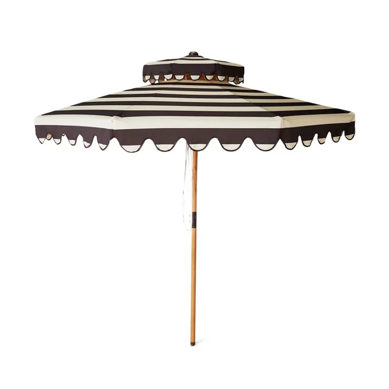 Parasol en bois de hêtre et tissu rayé Stracciatella - HKLIVING