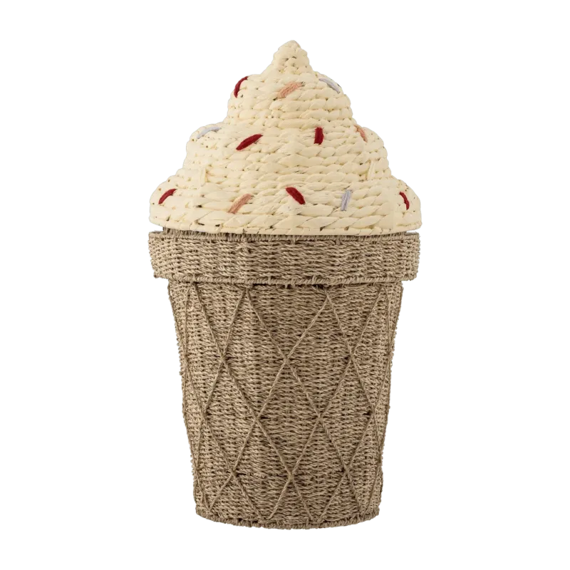 Panier avec couvercle en jonc de mer naturel 40 x 72cm Cillie - Bloomingville Mini - The Cool Republic