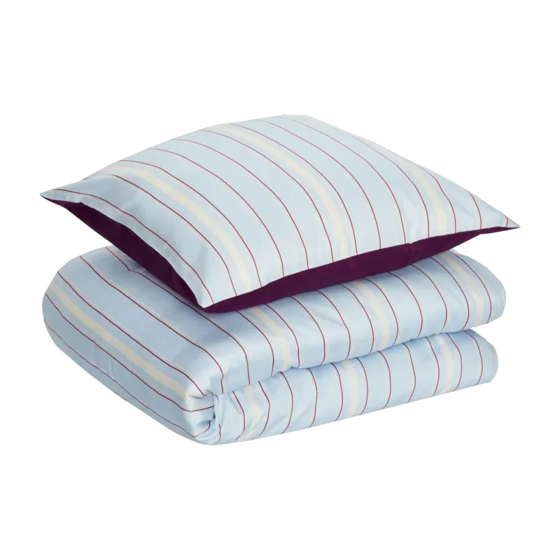 Parure de lit 140 x 220 cm satin de coton rayures bleues, rouges, blanches - Hübsch - The Cool Republic