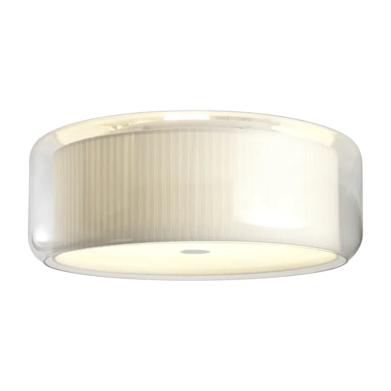 Plafonnier verre soufflé abat jour en coton Ruban blanc naturel 44cm Mercer C - Marset - The Cool Republic