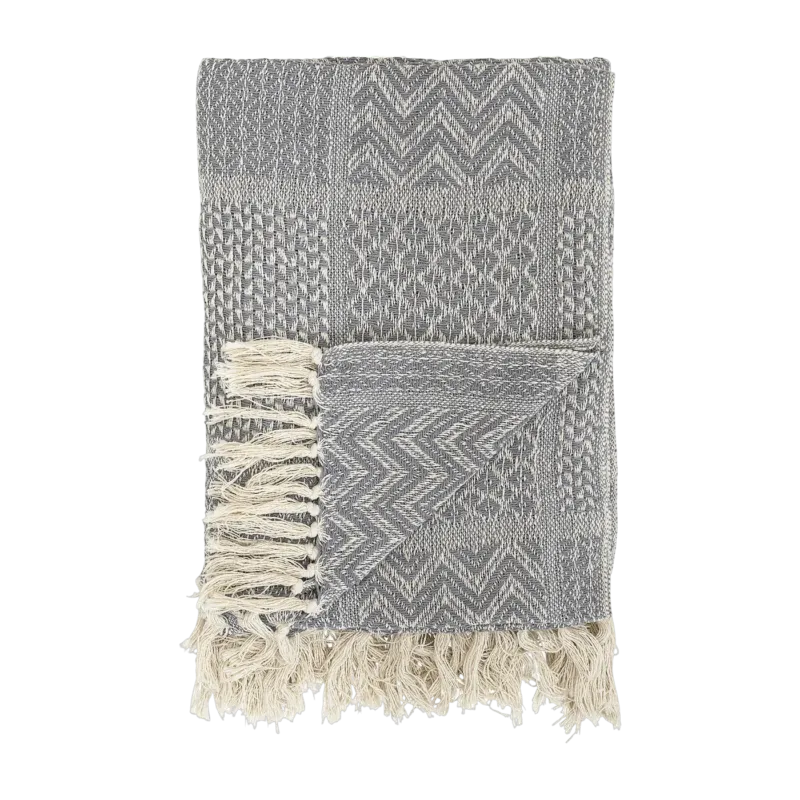 Plaid à motifs en coton recyclé gris Rodion - Bloomingville - The Cool Republic