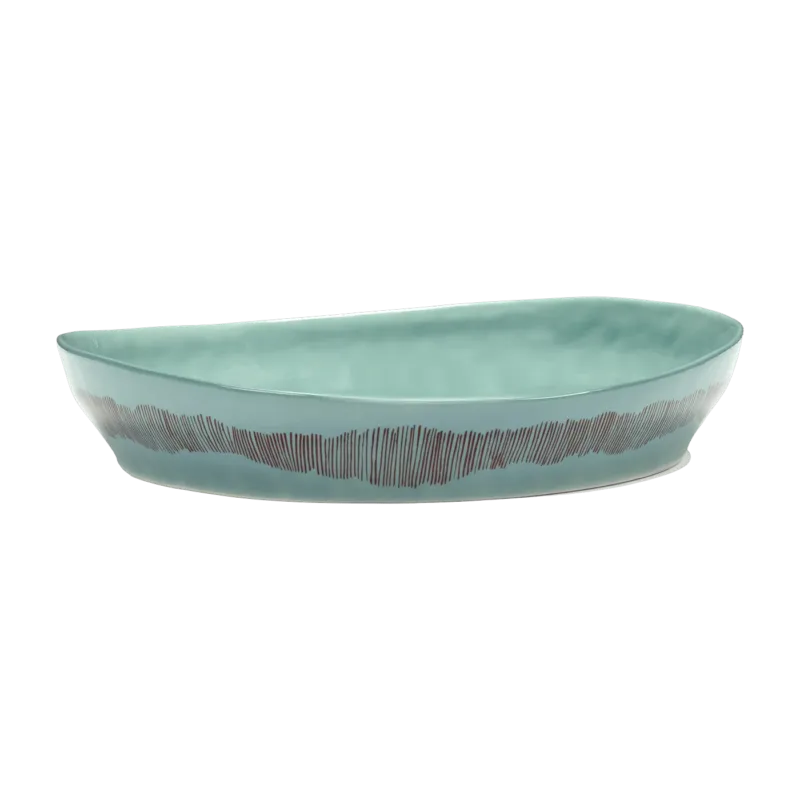 Plat de service bleu avec motif rouge - Serax - The Cool Republic