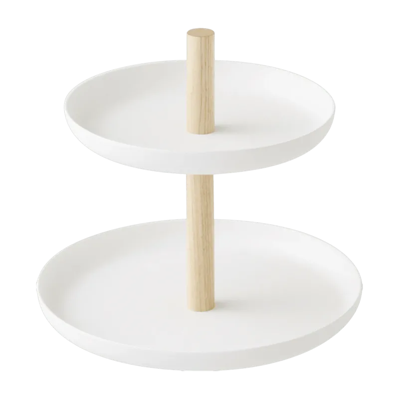 Plateau d'accessoires à 2 niveaux en acier blanc et bois naturel Tosca - Yamazaki - The Cool Republic