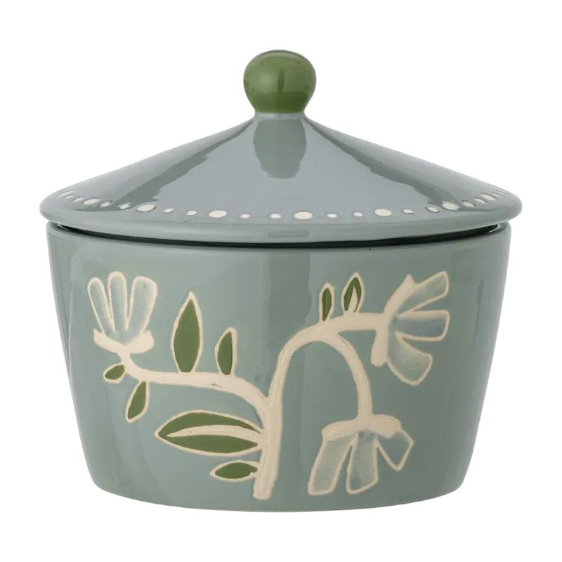 Pot avec couvercle en grès fleuri vert Tanger - Bloomingville - The Cool Republic