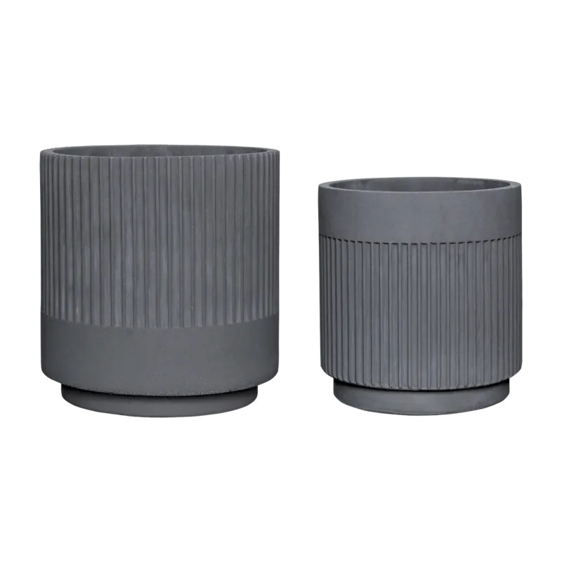 Pot en plâtre gris (lot de 2) Ripple - Hübsch - The Cool Republic