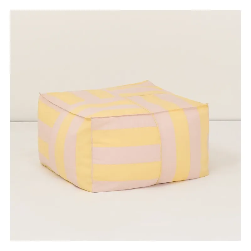 Pouf d'extérieur ottoman en tissu déperlant à rayures jaune et rose 55 x 35 cm Otto - Nobodinoz - The Cool Republic