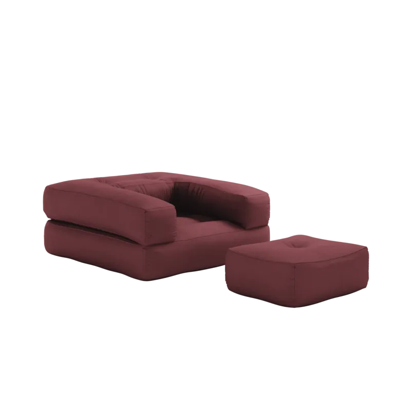 Pouf fauteuil convertible en coton bordeaux 95x90x42cm Cube - Karup Design - The Cool Republic