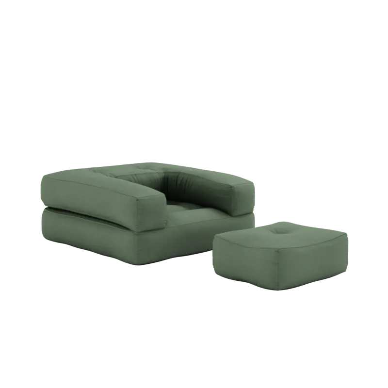 Pouf fauteuil convertible en coton vert olive 95x90x42cm Cube - Karup Design - The Cool Republic