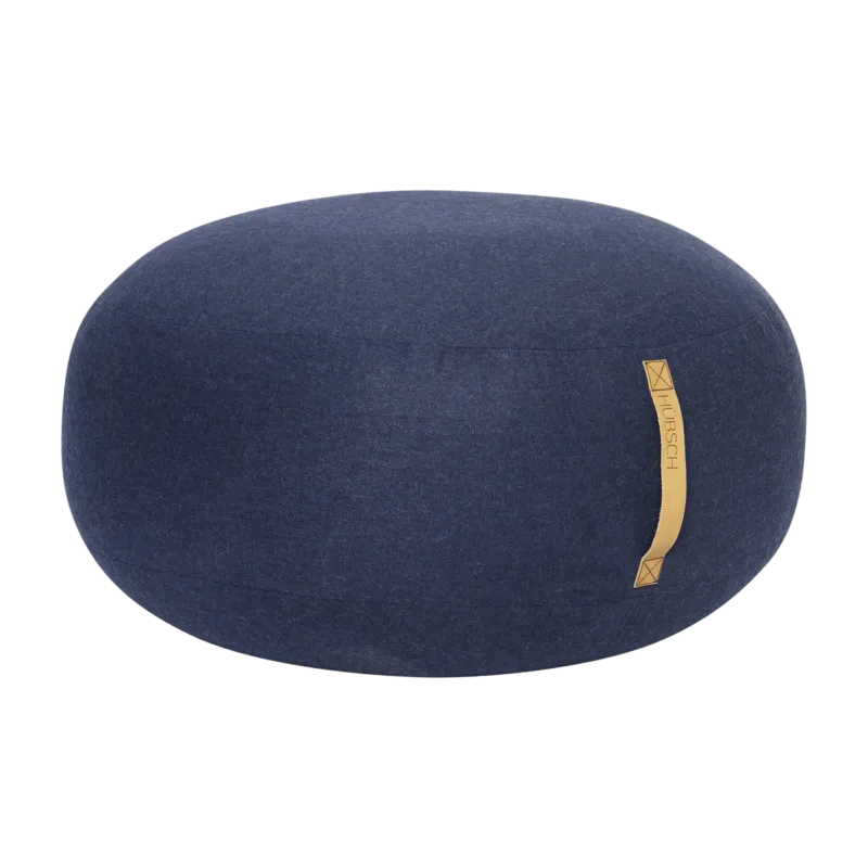 Pouf galet en laine bleu avec poignée en cuir - Hübsch - The Cool Republic