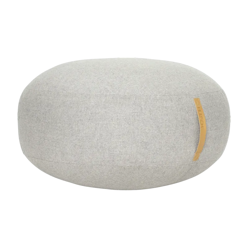 Pouf galet en laine gris avec poignée en cuir - Hübsch - The Cool Republic