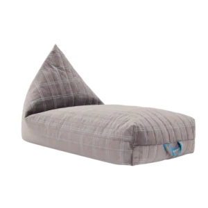 Pouf long pour enfant en velours recyclé à carreaux gris et bleu 109 x 60 x 60 cm Oasis - Nobodinoz - The Cool Republic