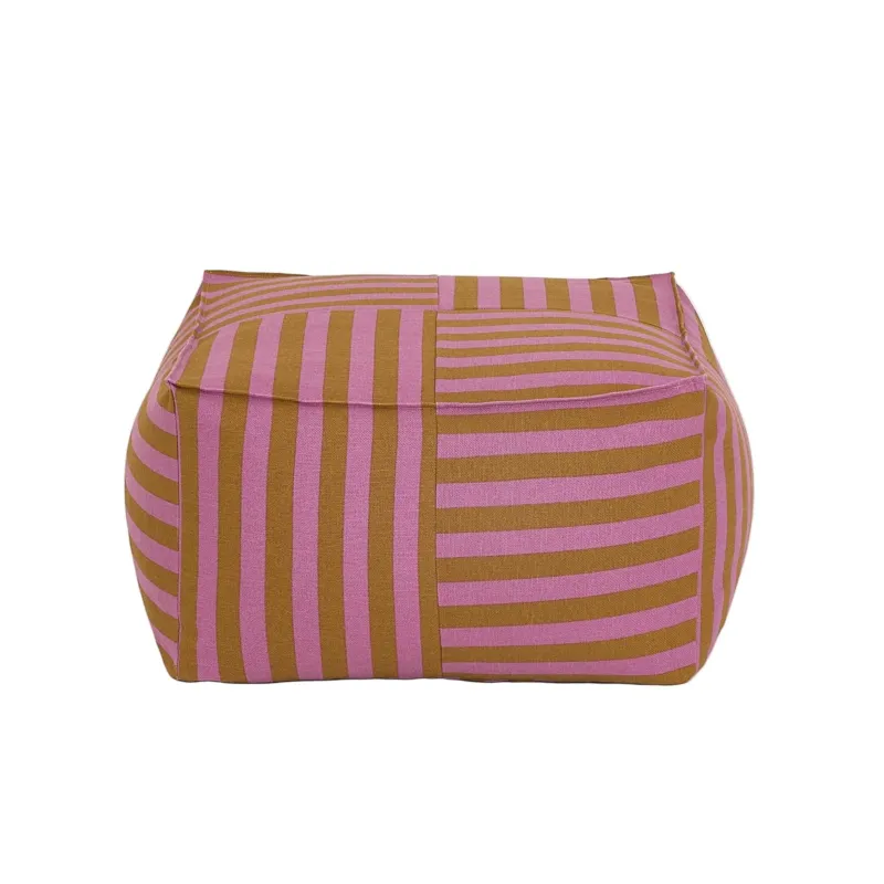 Pouf ottoman carré en coton rayures rose et jaune curry 55 x 55 x 35cm Otto - Nobodinoz - The Cool Republic