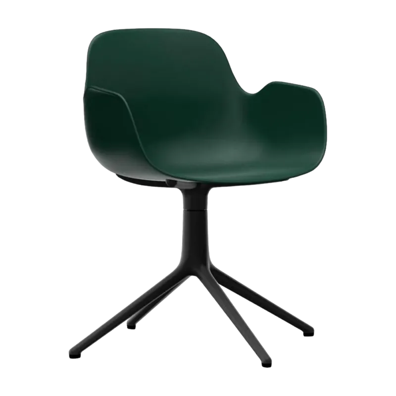Chaise de bureau avec accoudoirs en polypropylene verte et base noire Swivel 4L vert - Normann Copenhagen