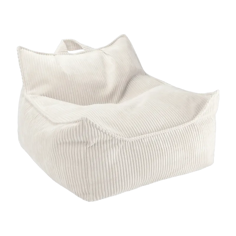 Pouf fauteuil en velours côtelé blanc marshmallow 80 x 70 cm - Wigiwama