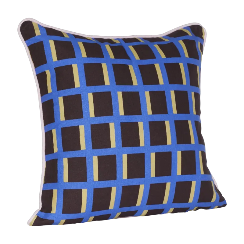 Coussin carré en coton bleu et marron 50 cm - Hübsch