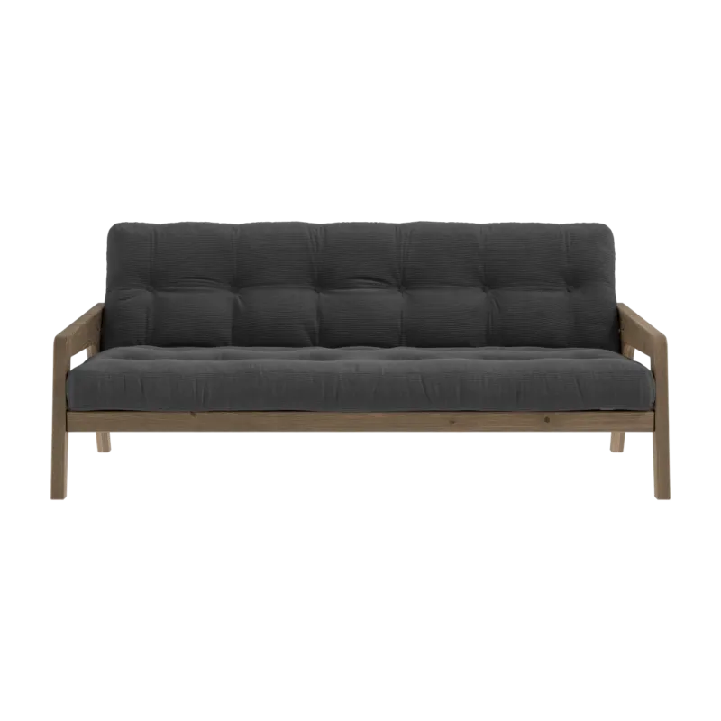Canapé-lit en bois de pin laqué marron foncé et velours noir charbon 204 x 130 cm Grab - Karup Design