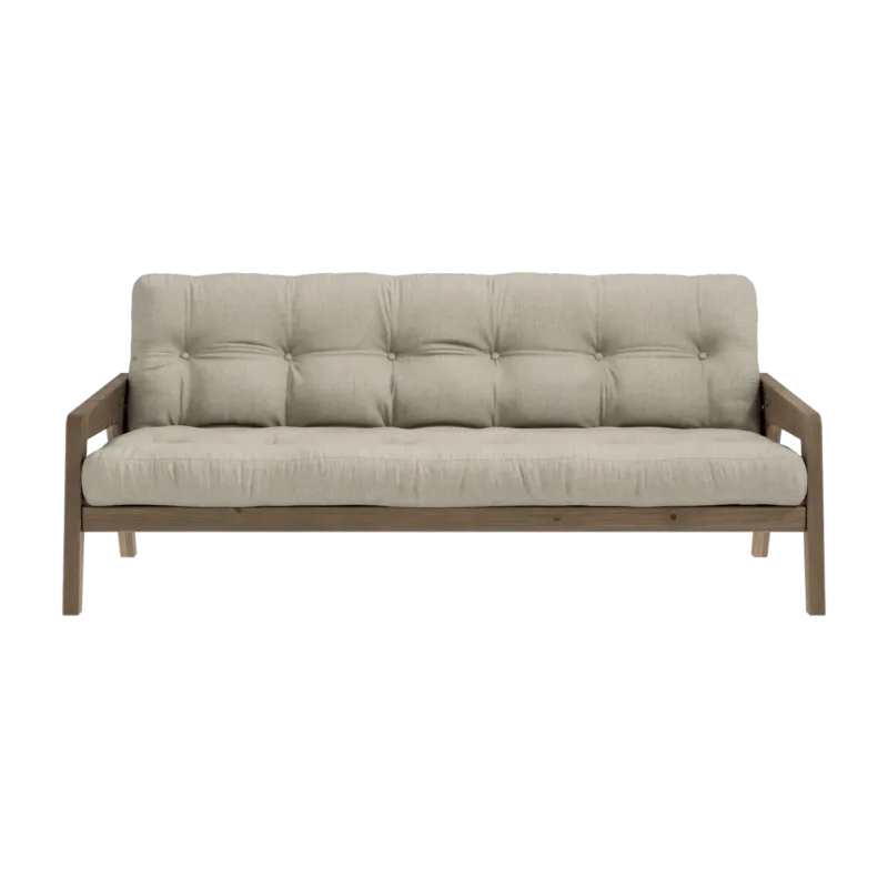 Canapé-lit en bois de pin laqué marron foncé et tissu lin 204 x 130 cm Grab - Karup Design