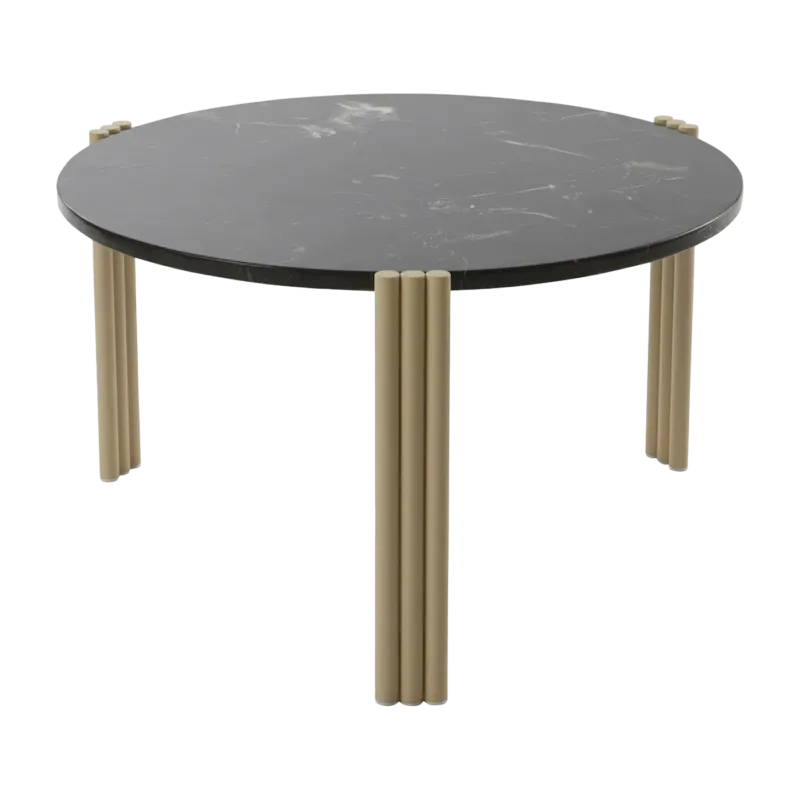 Table basse ronde en acier beige et marbre noir 35 x 60 cm Tribus - AYTM