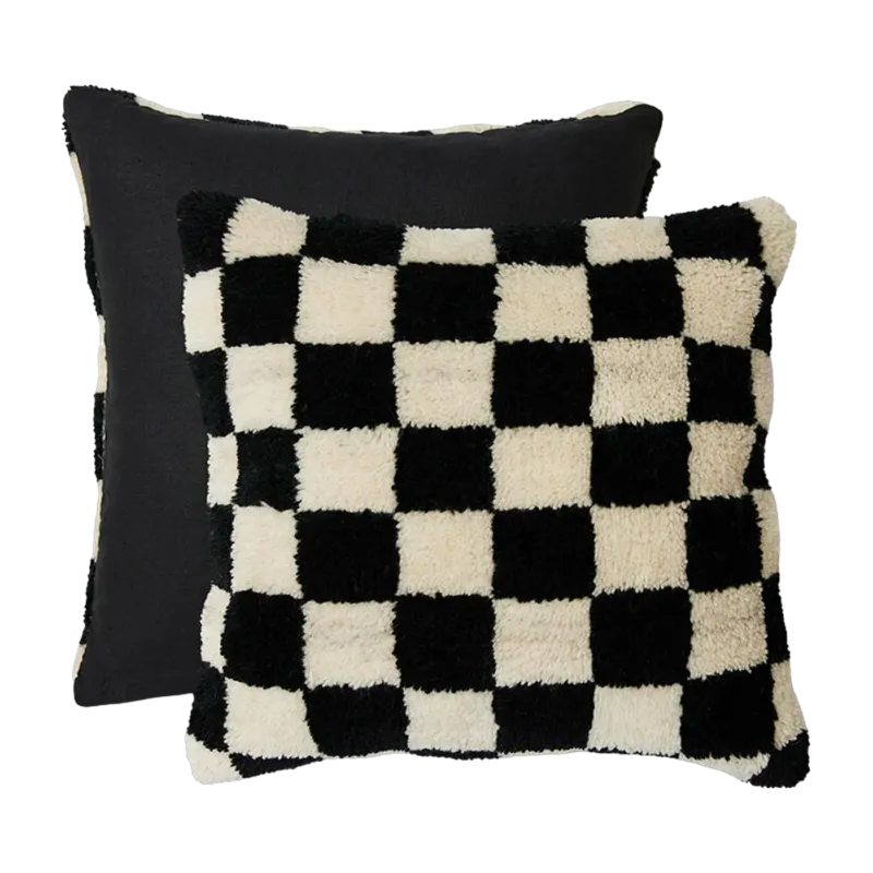 Coussin en laine damier noir et blanc 50 x 50 cm Statement - HKliving
