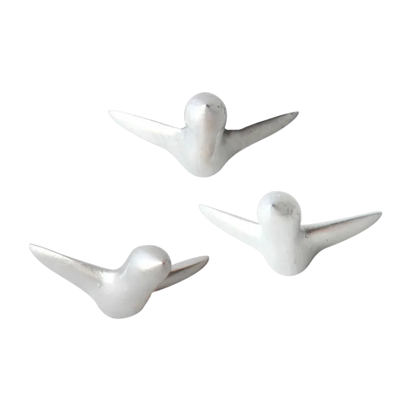 3 patères murales en céramique argenté 6 cm Oiseau Mini - Thomas Poganitsch