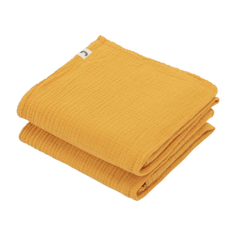 2 Langes en gaze de coton 60 x 60 cm jaune tournesol Les Petits - The Cool Republic