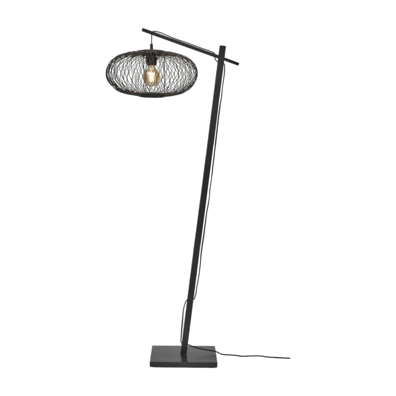 Lampadaire en bambou noir avec abat-jour en bois noir 150x40 cm Cango - Good & Mojo