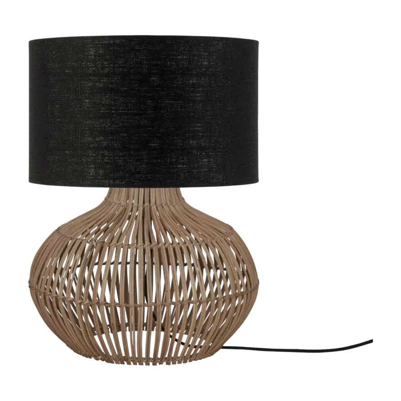 Lampe à poser en rotin avec abat-jour en lin noir 32x20cm Kalahari - Good & Mojo
