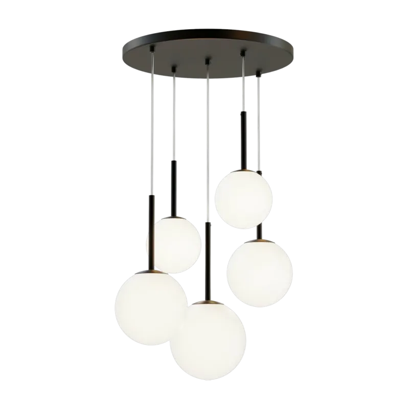 Suspension à 5 globes en verre et métal noir 180 cm Basic form - Maytoni
