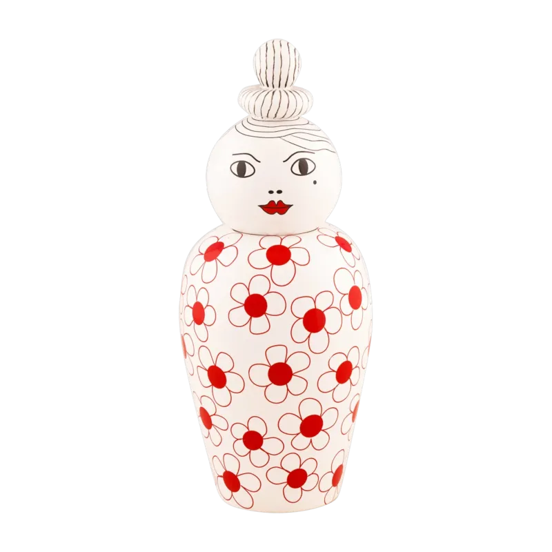 Vase poupée avec couvercle rouge 17 x 25 cm Canopie Pepa - Seletti