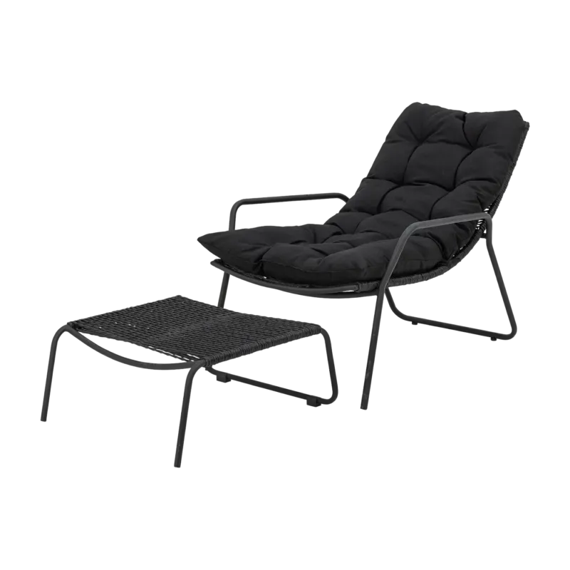 Boel Chaise Longue Avec Tabouret Noir Métal - Bloomingville