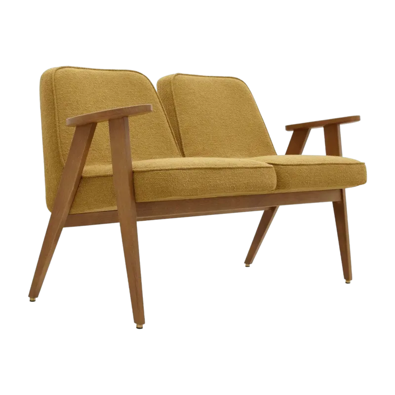 Canapé en tissu bouclé moutarde et frêne foncé 118 cm bouclé Série 366 - 366 Concept