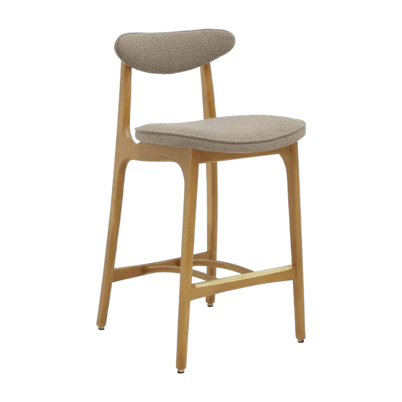 Chaise de bar en tissu bouclé beige et frêne naturel 90cm Série 200-190 - 366 Concept